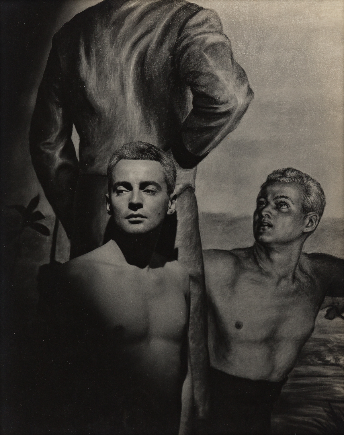 GEORGE PLATT LYNES (1907-1955) Self Portrait in front of Jared Frenchs mural Cavalrymen Crossing a River.